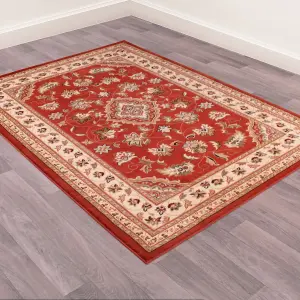 Terracotta Traditional Bordered Floral Easy to clean Rug for Dining Room Bed Room and Living Room-66 X 230cm (Runner)