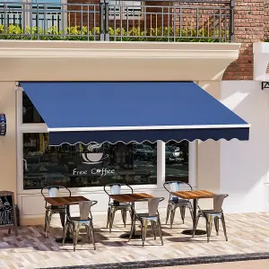 Blue Garden Sun Shade Outdoor Retractable Awning Manual Shelter Canopy 3.5 m x 3 m