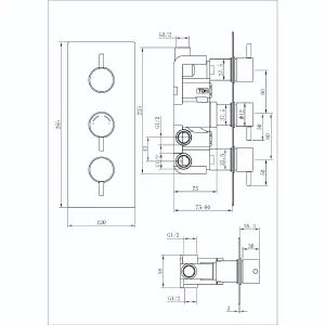 Venus Chrome Concealed Thermostatic Shower Valve With Round Controls & Triple Outlet