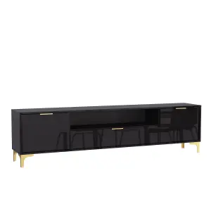 TV Unit 200cm Luxury Modern Stand Black High Gloss