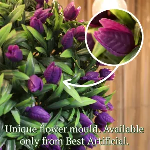 Best Artificial 24cm Purple Lush Tulip Hanging Basket Flower Topiary Ball - Suitable for Outdoor Use - Weather & Fade Resistant