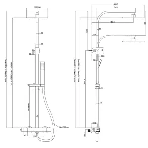 Rinse Bathrooms Thermostat Shower System, Twin Head Thermostatic Shower Mixer Set with 8" Square Rainfall Shower Head