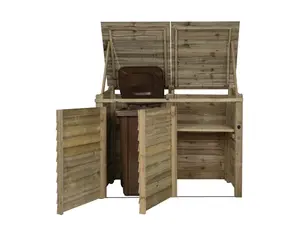 Wooden Wheelie Bin Store (Double, Light green (Natural), With Recycling Shelf)