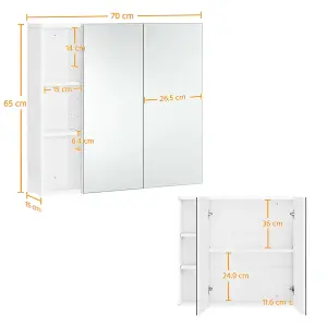 Yaheetech White Bathroom 2-Tier Wall-Mounted Cabinet with 2 Mirrored Doors