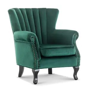 Velvet Emerald Green Jemma Accent Wingback Chair