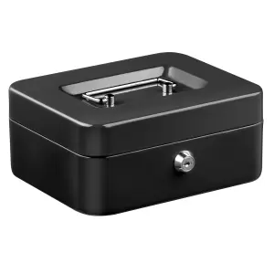 Hardys Metal Cash Box Money Bank Deposit Steel Tin Security Safe Petty Key Lockable - 8" Black