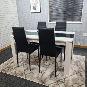 Dining Set of 4 Kitchen Dining Table and 4 Chairs White Black Dining Table With 4 Black Leather Chairs Kosy Koala