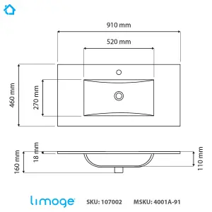 4001A Ceramic 90cm x 45cm Thin-Edge Inset Basin with Scooped Bowl