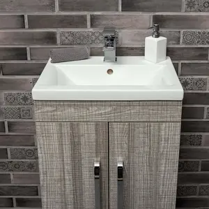 Novela 515mm Floorstanding Vanity Unit in Grey Wood Effect with Ceramic Basin