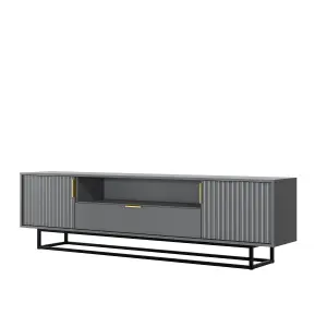 Tide Crest TV Unit 200cm Dark Grey with Fluted Wave Doors - Creative Furniture