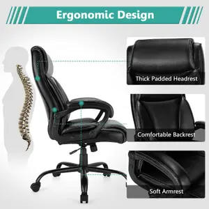 Costway Big & Tall Office Chair Ergonomic Leather Computer Chair w/ Rocking Backrest