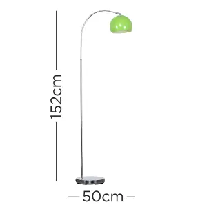 ValueLights Polished Chrome Curved Stem Floor Lamp With Gloss Green Metal Dome Light Shade