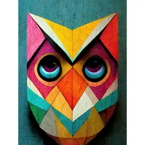 Cute Colourful Geometric Owl Bird - Print Light Brown Framed Paper / 40.5cm H x 30.5cm W x 0.2cm D