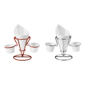 Maison by Premier Red Metal French Fry Cone With 2 Dip Dishes