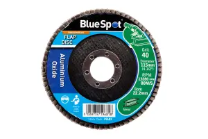 Blue Spot Tools - 115mm (4.5") 40 Grit Aluminium Oxide Flap Disc (Header Card)