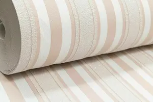 Glitter Striped Blush Pink White Paste The Wall Textured Heavy Vinyl Wallpaper