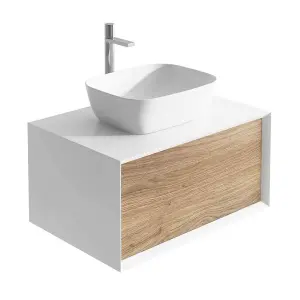 Declan White & Oak Wall Mounted Vanity Unit & Basin Set (W)800mm (H)400mm