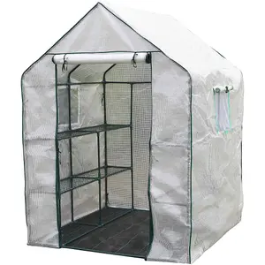 Large Walk In Greenhouse with PE Cover, 3 Tier with 12 Shelves, Roll Up Door & Netted Windows for Temperature Control