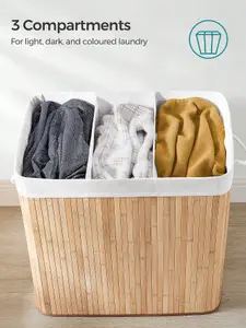 SONGMICS Laundry Hamper Basket With 3 Sections, Clip-On Lid And Handles, 150L Foldable, For Laundry Room, Bedroom, Bathroom, Grey