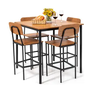 Costway 5PCS Industrial Dining Table Set Kitchen Bar Counter Height Table and 4 Stools