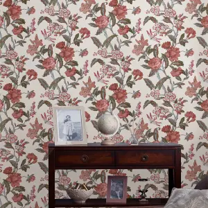 Laura Ashley Minera Red Floral Smooth Wallpaper Sample