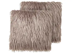 Set of 2 Cushions COROKIA Faux Fur 45 x 45 cm Solid Beige