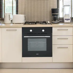 60cm Black Integrated Electric Oven with Grill - 55L Wall Mounted Fan Assisted Design