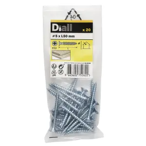 Diall Double-countersunk Zinc-plated Carbon steel Screw (Dia)5mm (L)50mm, Pack of 20