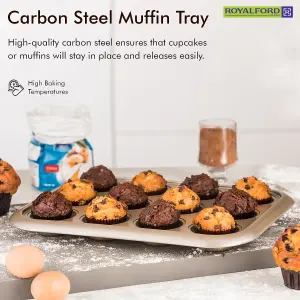 Royalford 12 Cup Premium Non-Stick Muffin Tray, Aluminium Build