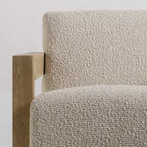 Seville Armchair Cream Boucle Upholstered Fabric Seat Solid Block Accent Frame