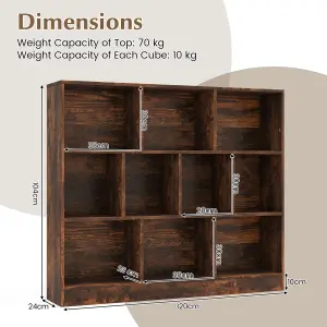 COSTWAY 10-Cube Bookshelf 3-Tier Wood Display Shelf 120cm Storage Organizer