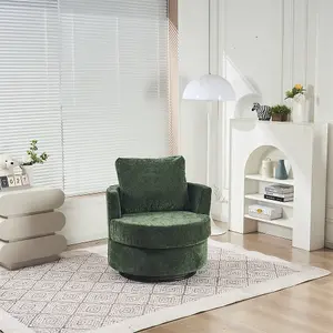 Chenille Swivel Armchair with Back Cushion Pillow Thick Foam Pad, Green