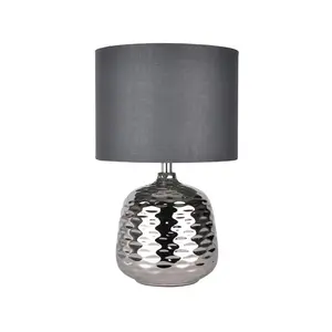 Set Of 2 Chrome Ceramic Dimple Table Lamps With White Shades (Set of 2) Grey