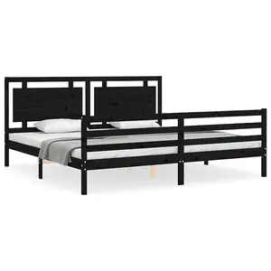 Berkfield Bed Frame with Headboard Black 200x200 cm Solid Wood