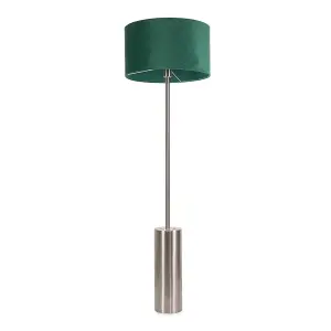 ValueLights Lexy Brushed Chrome Rotary Dimmer Switch Floor Lamp with Forest Green Velvet Shade