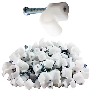 100x 3 4mm White BT Telephone Phone Line Round Cable Clips For 2 & 3 Pair Wire