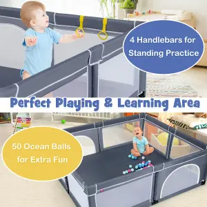 Costway Baby Playpen Large Safety Infant Activity Center W/ 50 PCS Ocean Balls 206 x 186 cm