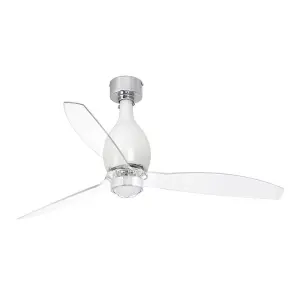 Luminosa Mini-Eterfan LED Shiny White, Transparent Ceiling Fan with DC Motor, 3000K