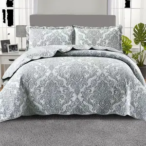 Casie Polyester Floral Bedspread with Pillowcases Blue / Single