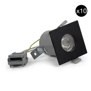 10 PACK - Matt Black GU10 Square Fire Rated Downlight - IP65 - SE Home