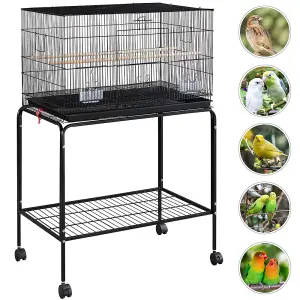 Yaheetech Black Metal Bird Cage Flight Cage with Rolling Stand Extra Space