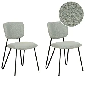 Set of 2 Dining Chairs NELKO Boucle Light Green