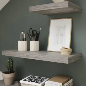 GoodHome Cusko Grey oak effect Rectangular Floating shelf (L)60cm x (D)23.5cm