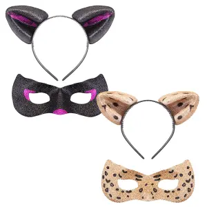 Halloween Cats Ears and Mask Set Halloween Party, Trick or Treat  Black Glitter