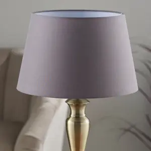 Table Lamp Antique Brass & Charcoal Grey Cotton 60W E27 Bedside Light