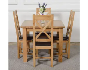 Oslo 90 x 90 cm Oak Small Dining Table and 4 Chairs Dining Set with Berkeley Brown Leather Chairs