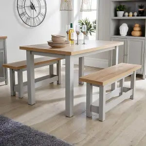 Home Source Avon Dining Table and Bench Set Grey