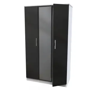 Harrow Triple Mirror Wardrobe in Black Gloss & White (Ready Assembled)