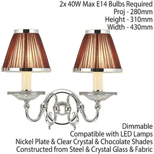 Luxury Flemish Twin Wall Light Bright Nickel Brown Shade Traditional Lamp Holder