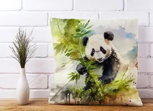 Panda Eating Bamboo Watercolour Cushions 45cm x 45cm